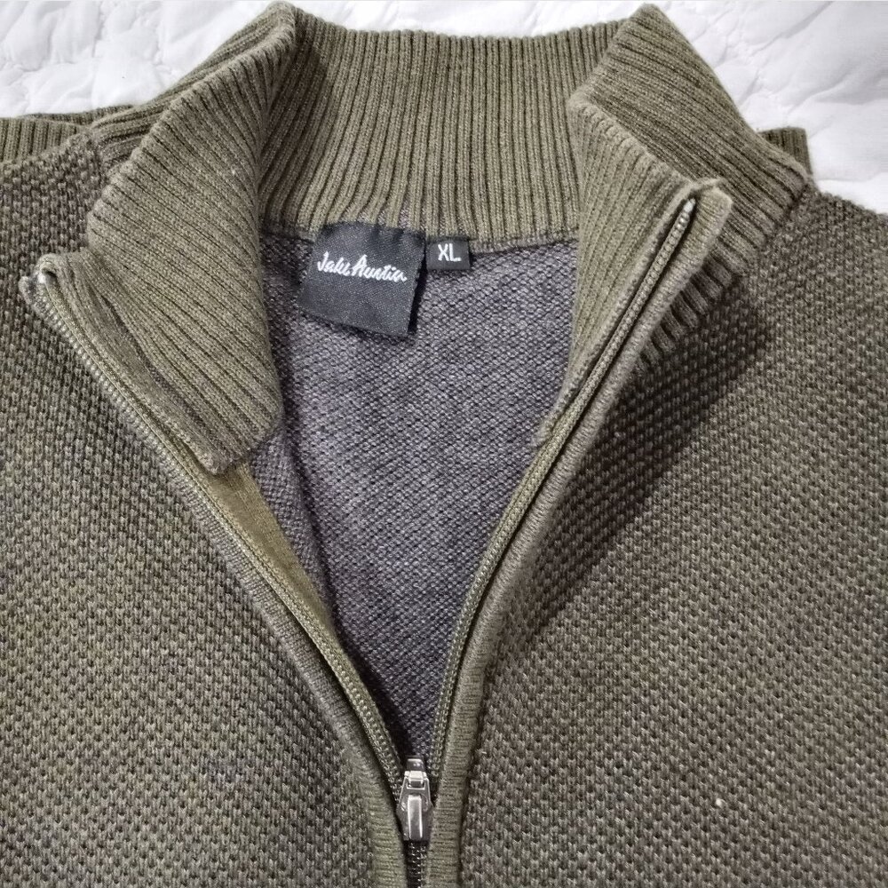 JAKE AUSTIN GREEN 1/4 ZIP HIGH COLLAR SWEATER 100% COTTON MEN SIZE XL